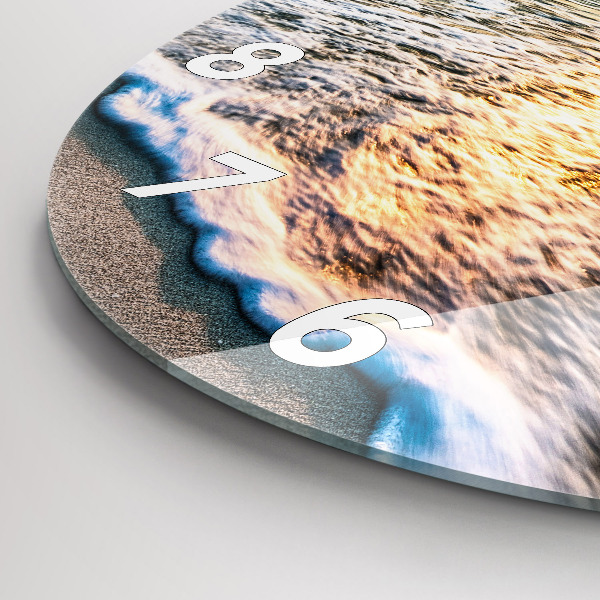 Ceas rotund de perete din sticlă Plaja, mare si nisip