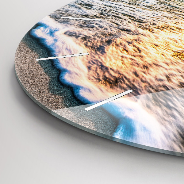 Ceas rotund de perete din sticlă Plaja, mare si nisip