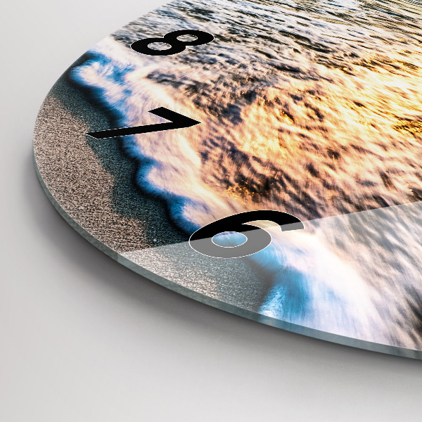 Ceas rotund de perete din sticlă Plaja, mare si nisip