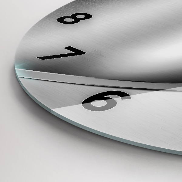 Ceas rotund de perete din sticlă Abstracția metalului gri