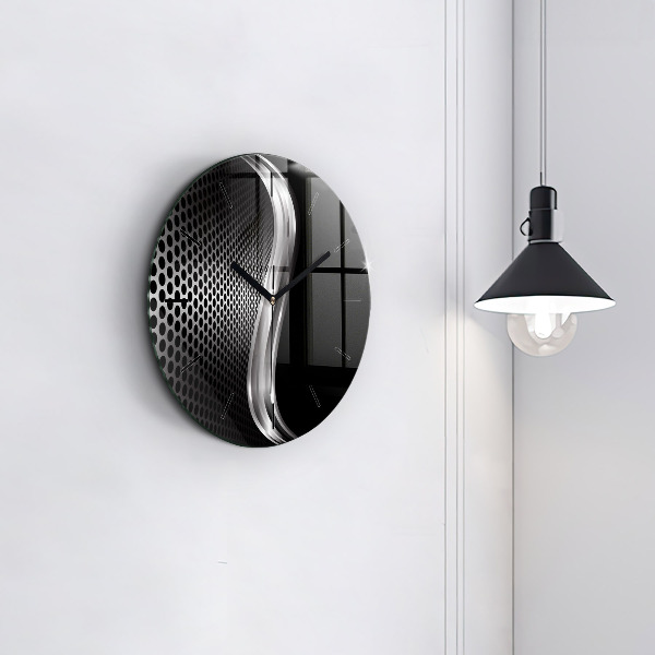 Ceas rotund de perete din sticlă Abstracția metalului negru