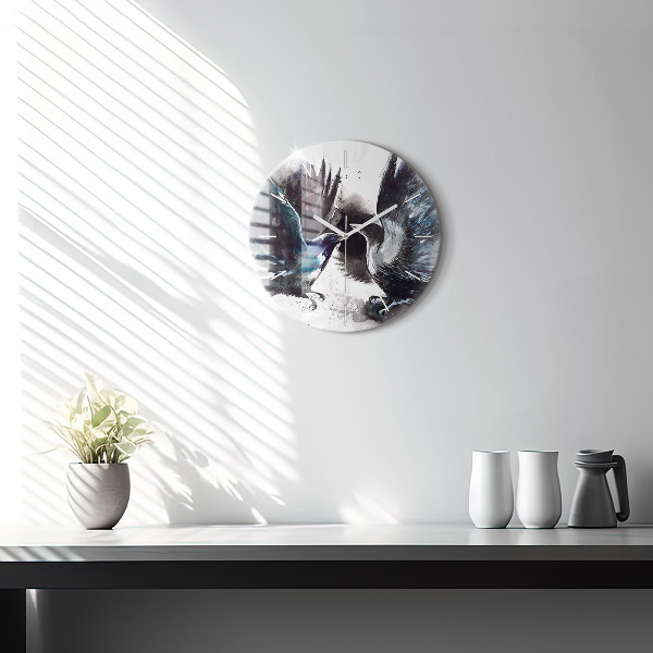 Ceas rotund de perete din sticlă Păsări pictate