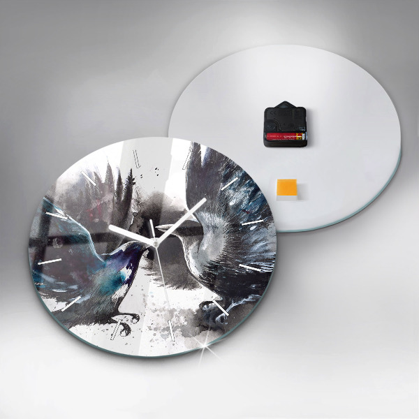 Ceas rotund de perete din sticlă Păsări pictate