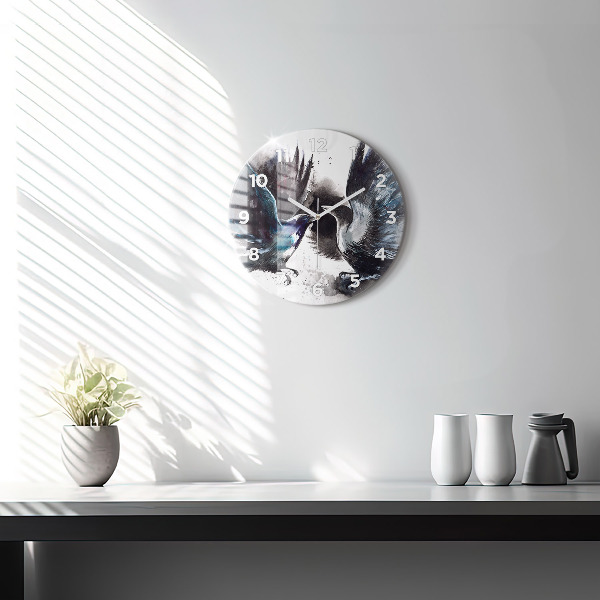 Ceas rotund de perete din sticlă Păsări pictate