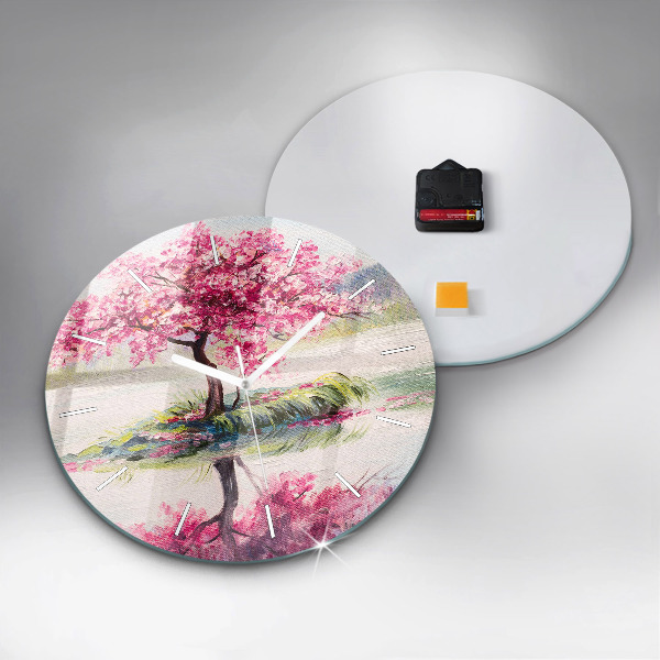 Ceas rotund de perete din sticlă Mozaic de copac