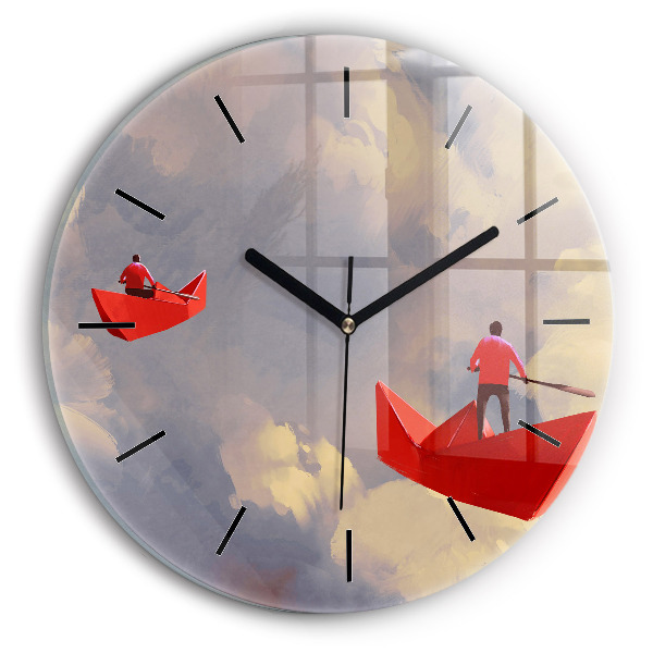 Ceas rotund de perete din sticlă Nave de hârtie