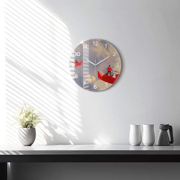 Ceas rotund de perete din sticlă Nave de hârtie