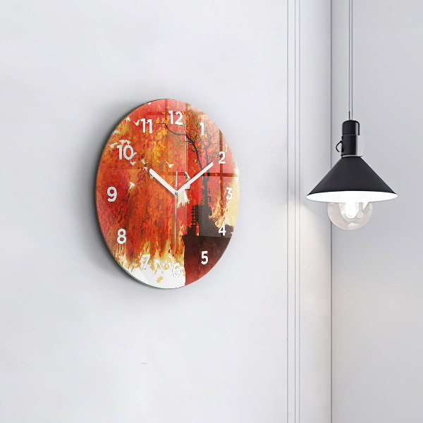 Ceas rotund de perete din sticlă Mireasa toamna