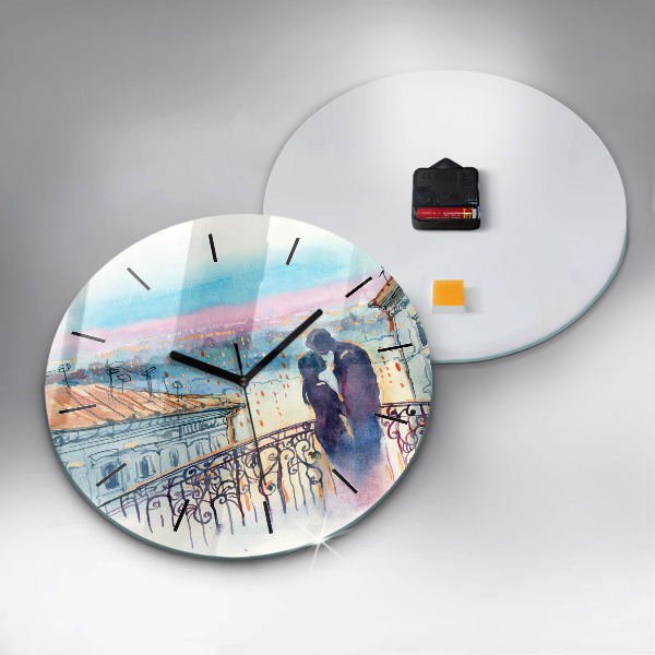 Ceas rotund de perete din sticlă Oameni în acuarelă