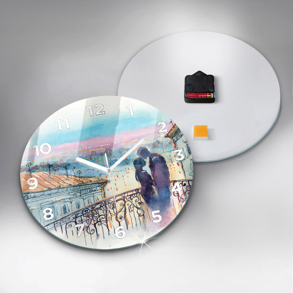Ceas rotund de perete din sticlă Oameni în acuarelă