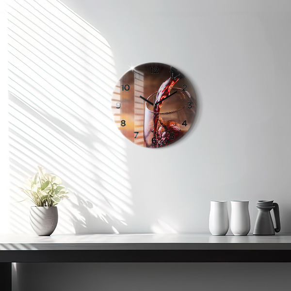 Ceas rotund de perete din sticlă Un pahar de vin roșu