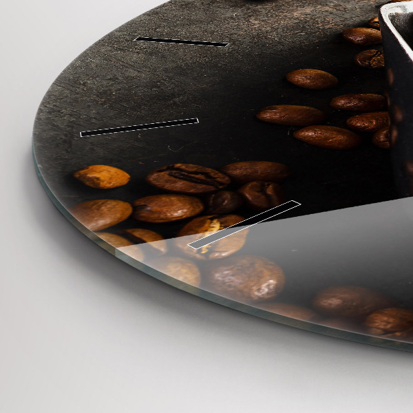 Ceas rotund de perete din sticlă O pungă cu boabe de cafea