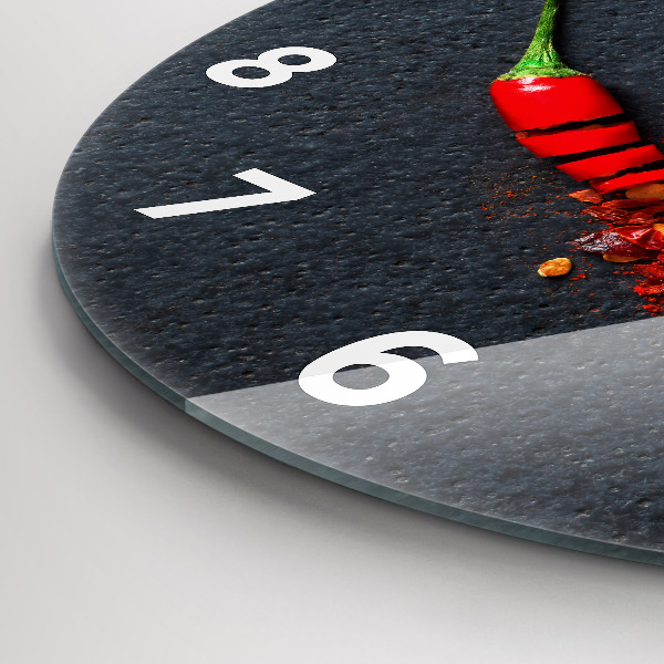 Ceas rotund de perete din sticlă Condiment cu ardei roșu