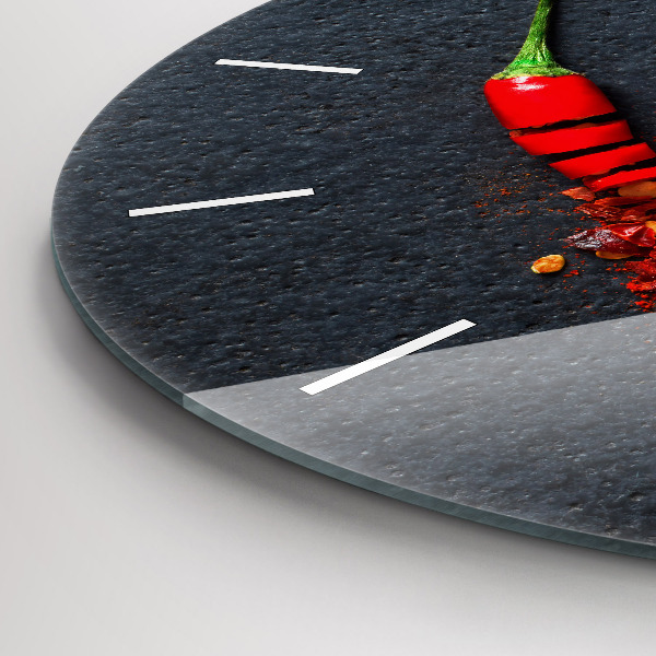 Ceas rotund de perete din sticlă Condiment cu ardei roșu