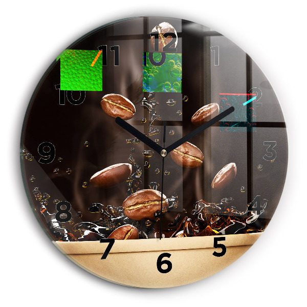 Ceas rotund de perete din sticlă Cafea fierbinte