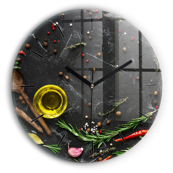Ceas rotund de perete din sticlă Condimente pe blat