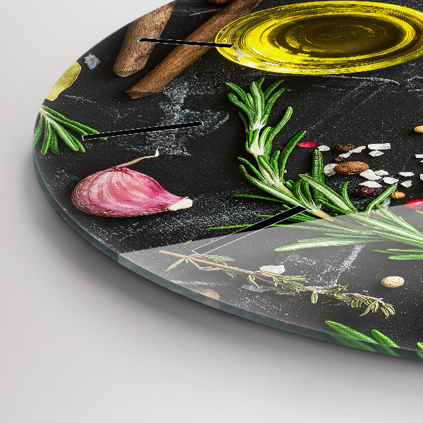 Ceas rotund de perete din sticlă Condimente pe blat