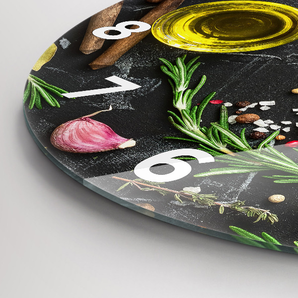 Ceas rotund de perete din sticlă Condimente pe blat