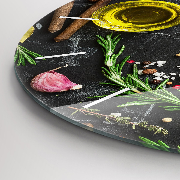 Ceas rotund de perete din sticlă Condimente pe blat