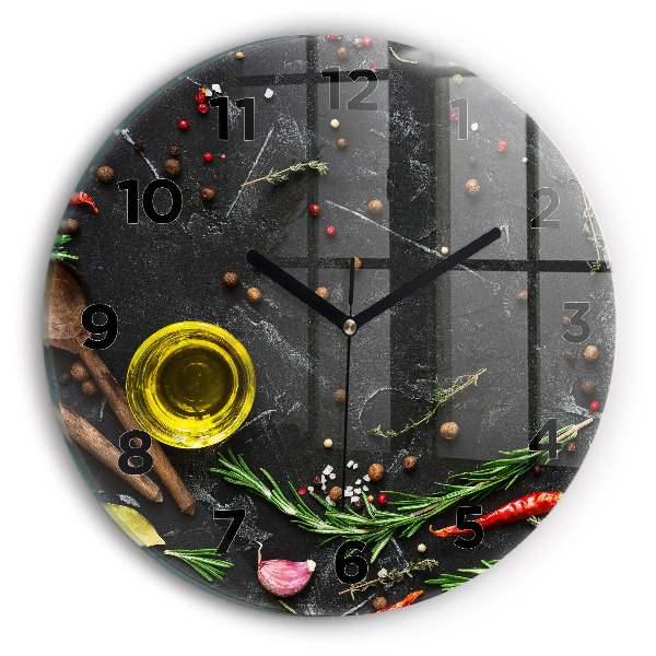 Ceas rotund de perete din sticlă Condimente pe blat