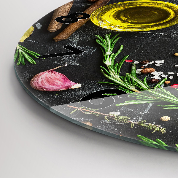 Ceas rotund de perete din sticlă Condimente pe blat