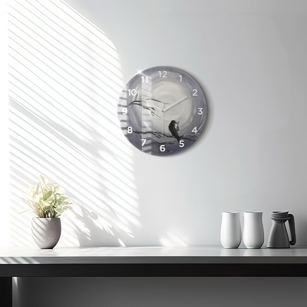 Ceas rotund de perete din sticlă Corb în lumina lunii