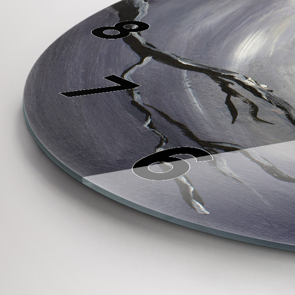 Ceas rotund de perete din sticlă Corb în lumina lunii