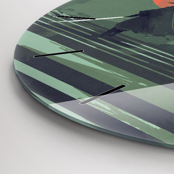 Ceas rotund de perete din sticlă Samurai în pădure