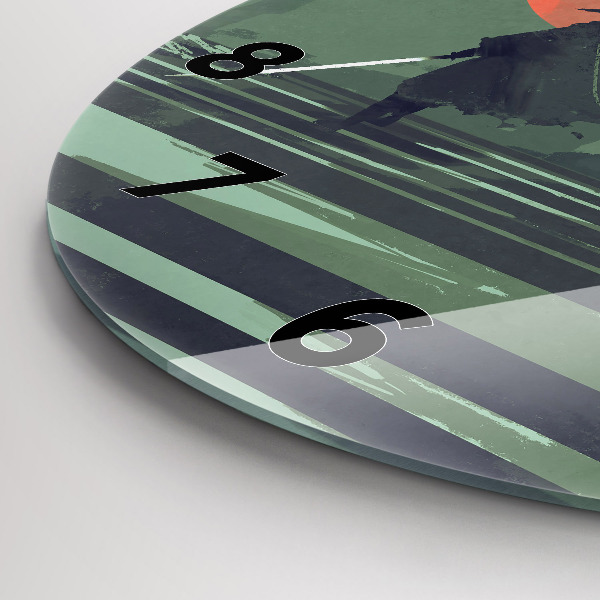 Ceas rotund de perete din sticlă Samurai în pădure