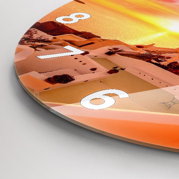 Ceas rotund de perete din sticlă Veche moară de vânt din Santorini