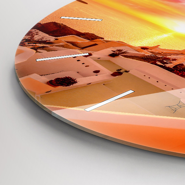 Ceas rotund de perete din sticlă Veche moară de vânt din Santorini