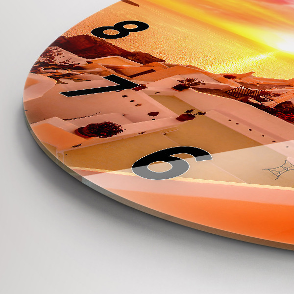 Ceas rotund de perete din sticlă Veche moară de vânt din Santorini