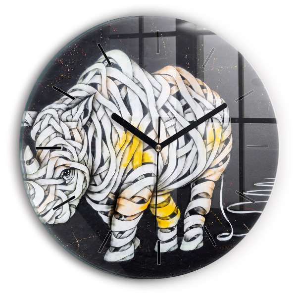 Ceas rotund de perete din sticlă Rinocer abstract