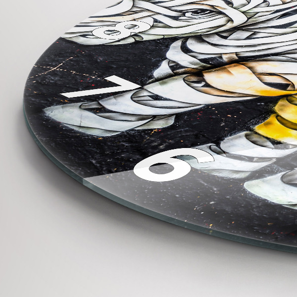 Ceas rotund de perete din sticlă Rinocer abstract