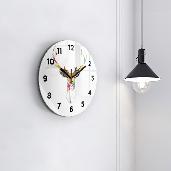 Ceas rotund de perete din sticlă Cap de cerb colorat