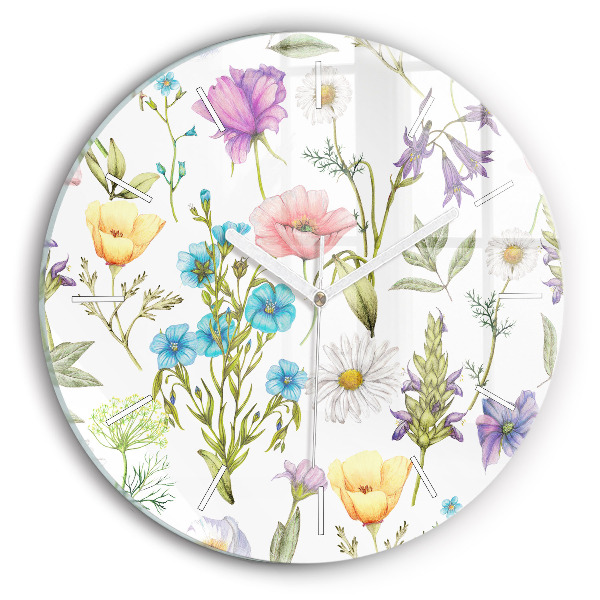 Ceas rotund de perete din sticlă Aranjament Floral