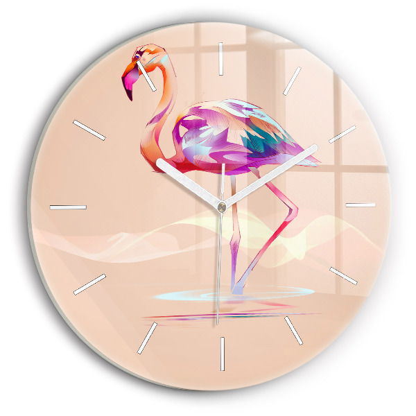 Ceas rotund de perete din sticlă Ilustrație cu flamingo