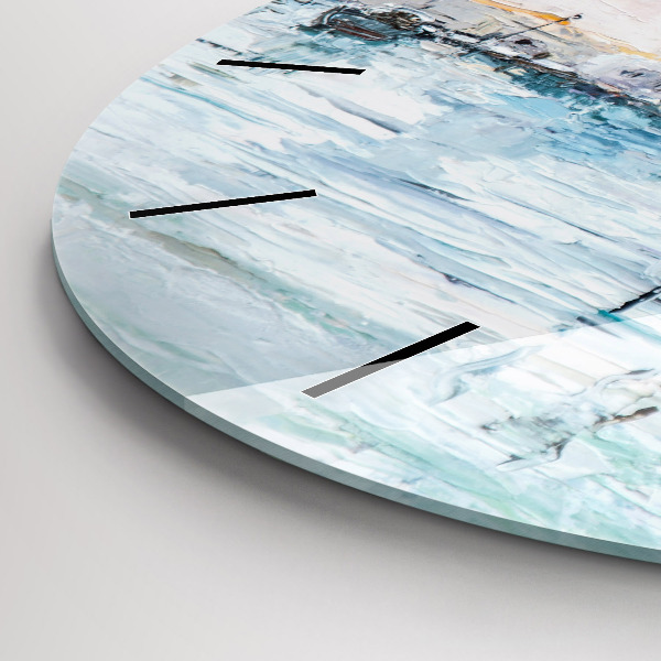 Ceas rotund de perete din sticlă Pictură în ulei a unui iaht de mare