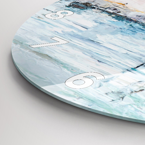 Ceas rotund de perete din sticlă Pictură în ulei a unui iaht de mare