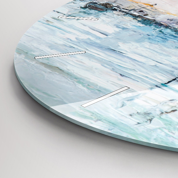 Ceas rotund de perete din sticlă Pictură în ulei a unui iaht de mare