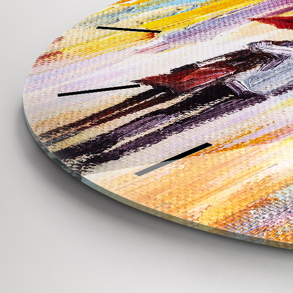 Ceas rotund de perete din sticlă Cuplu în ploaie