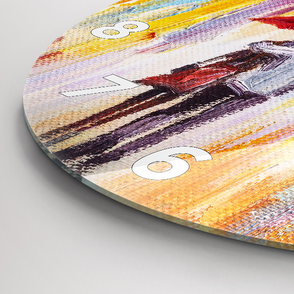 Ceas rotund de perete din sticlă Cuplu în ploaie