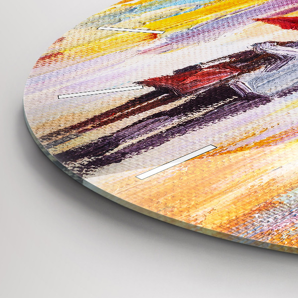 Ceas rotund de perete din sticlă Cuplu în ploaie