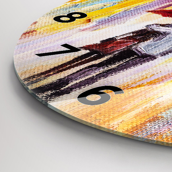 Ceas rotund de perete din sticlă Cuplu în ploaie