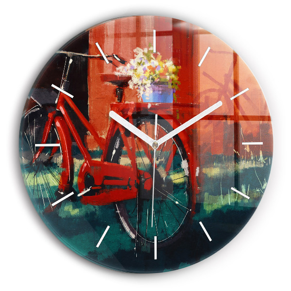 Ceas rotund de perete din sticlă Bicicleta pictata