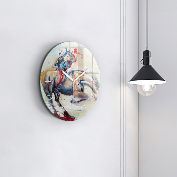 Ceas rotund de perete din sticlă Ilustrație de cai în galop