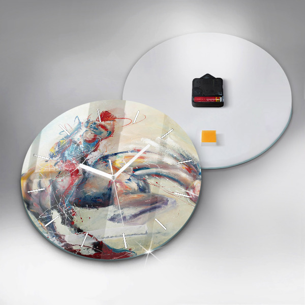 Ceas rotund de perete din sticlă Ilustrație de cai în galop