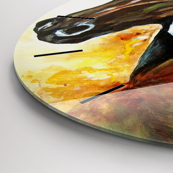 Ceas rotund de perete din sticlă Doi cai pictați