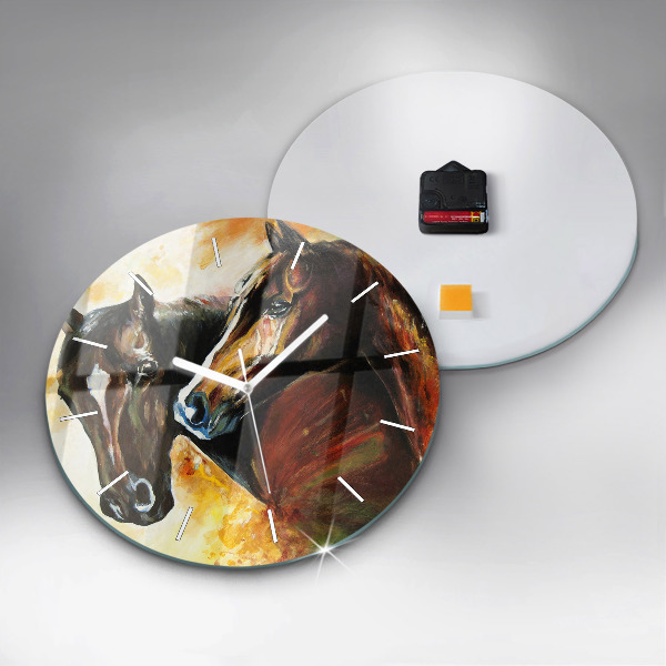 Ceas rotund de perete din sticlă Doi cai pictați