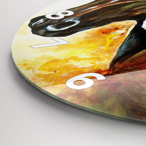 Ceas rotund de perete din sticlă Doi cai pictați